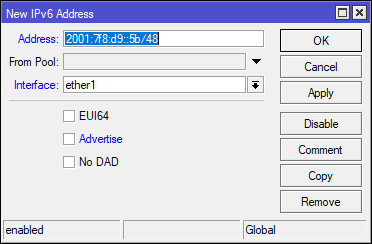 MikroTik RouterOS v7 IPv6 Advertise