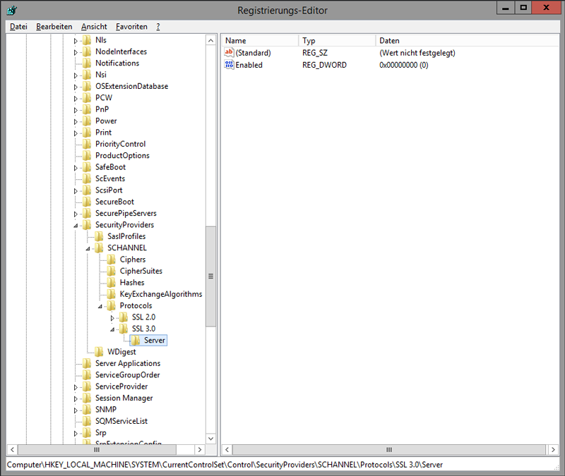 RegEdit SSL3