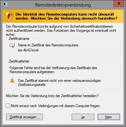Name im zertifikat des remotecomputers Name im zertifikat des remotecomputers