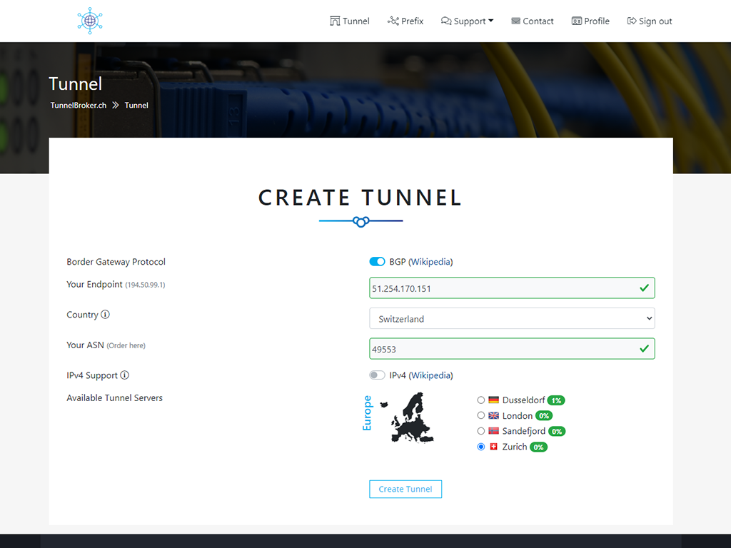 Create BGP IPv6 Tunnel